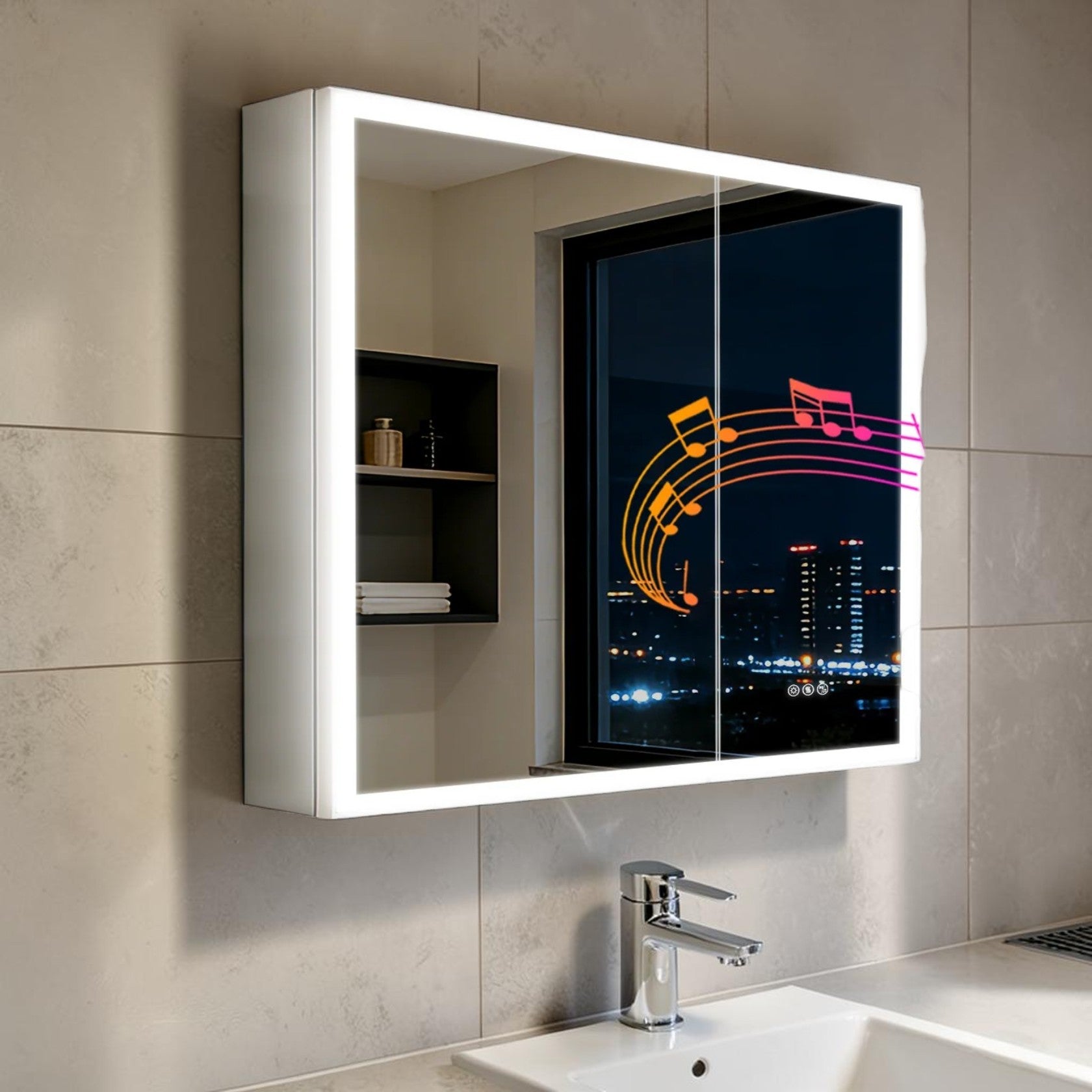 LED Bathroom Medicine Cabinet Mirror with Bluetooth, Anti-Fog and Interior Storage