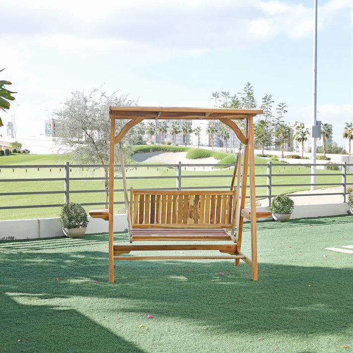 Teak Wood Outdoor Swing with Canopy Frame