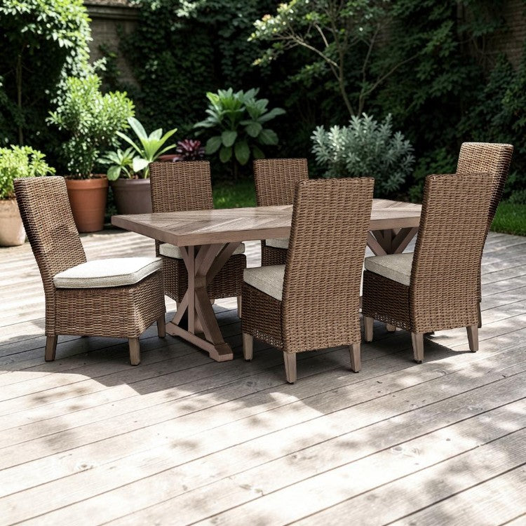7 Piece Outdoor Dining Set with Woven Chairs and Rectangular Table