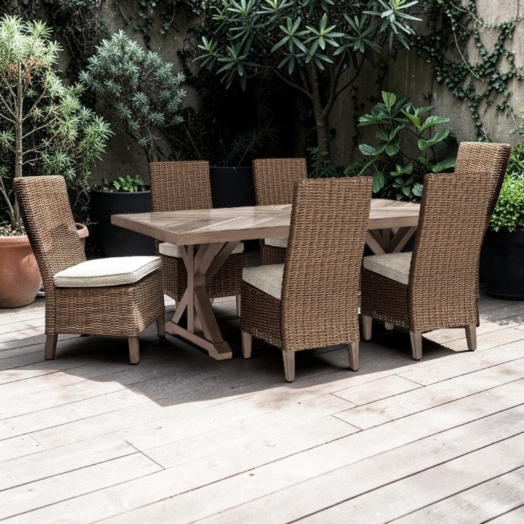 7 Piece Outdoor Dining Set with Woven Chairs and Rectangular Table
