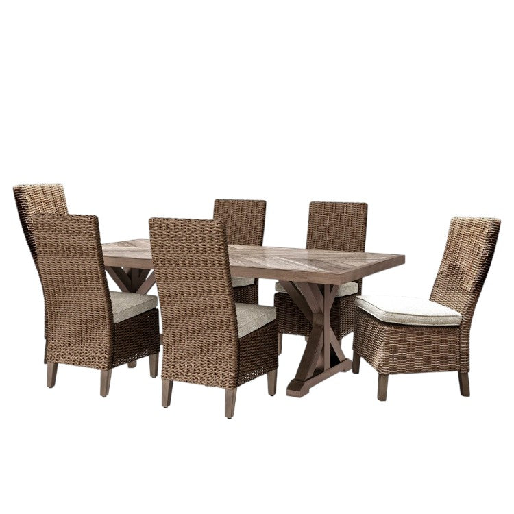 7 Piece Outdoor Dining Set with Woven Chairs and Rectangular Table