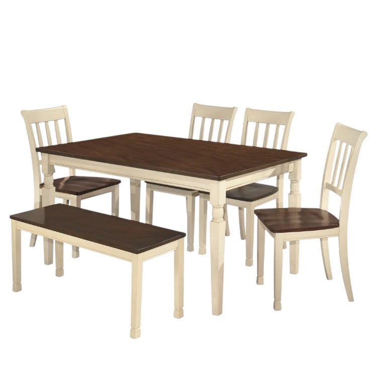 6 Piece Dining Table Set with Bench and Chairs