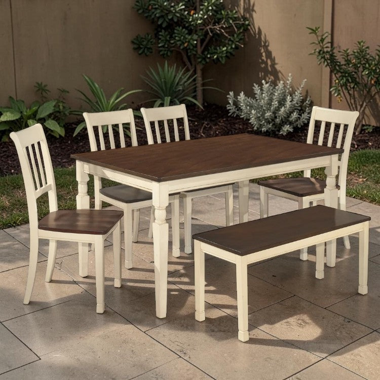 6 Piece Dining Table Set with Bench and Chairs
