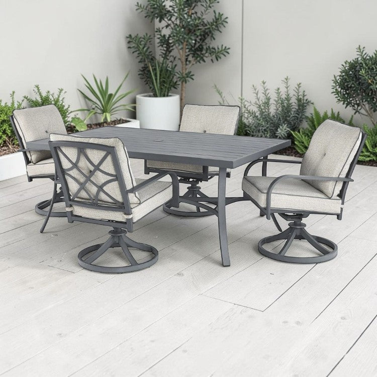 5 Piece Outdoor Dining Set with Swivel Chairs and Rectangular Table