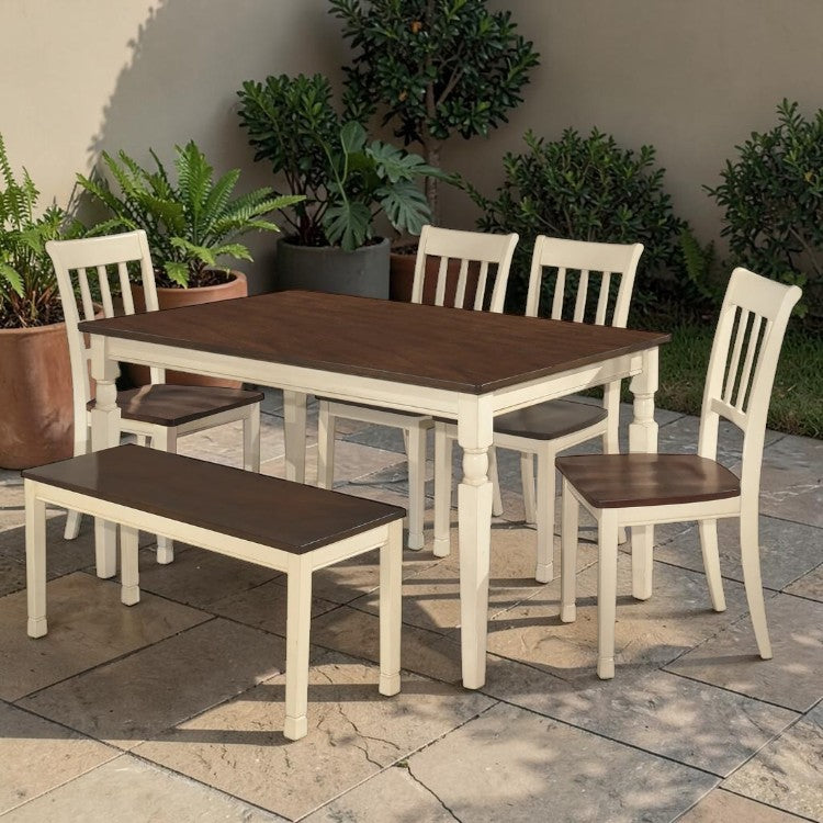 6 Piece Dining Table Set with Bench and Chairs