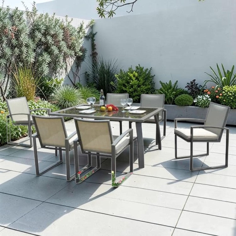 7 Piece Outdoor Dining Set with Aluminum Frame and Cushioned Armchairs