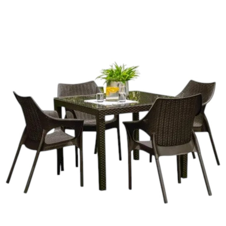 5 Piece Outdoor Dining Set with Wicker Style Chairs and Square Table