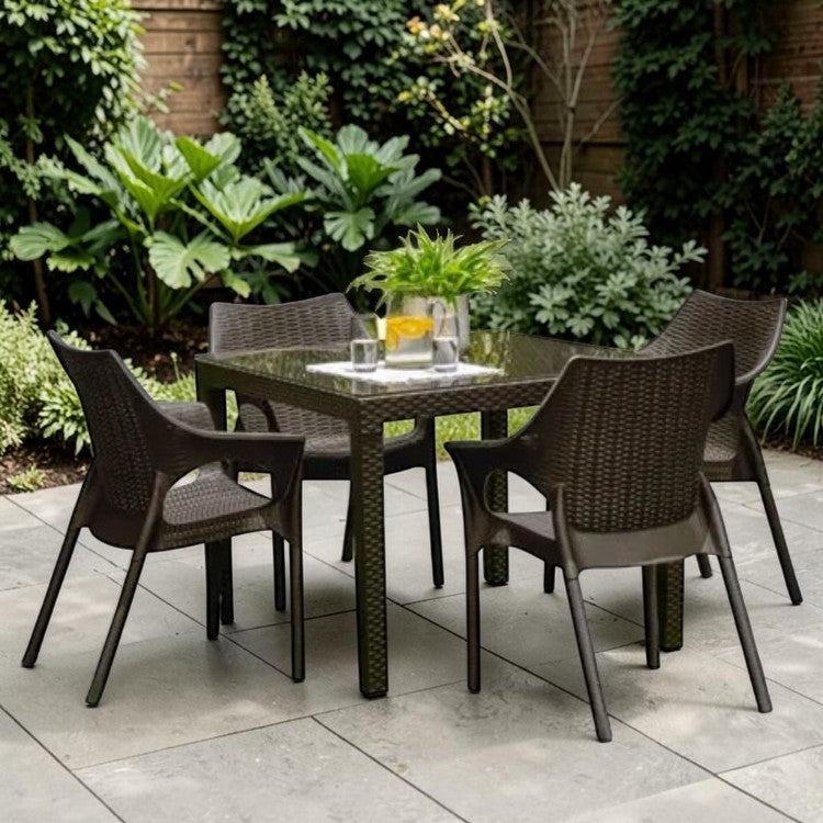 5 Piece Outdoor Dining Set with Wicker Style Chairs and Square Table