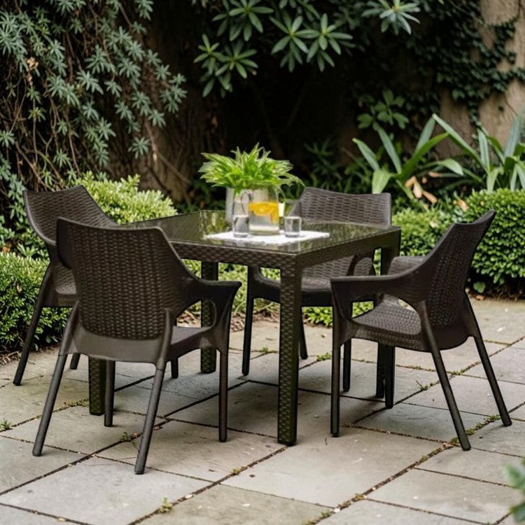 5 Piece Outdoor Dining Set with Wicker Style Chairs and Square Table