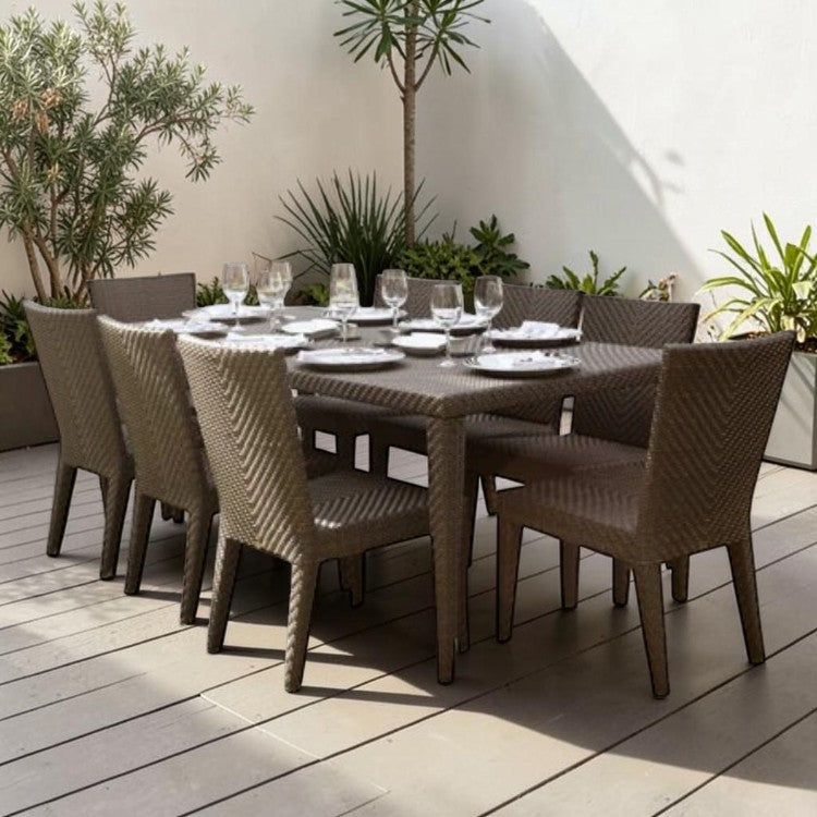 9 Piece Outdoor Dining Set with Woven Chairs and Rectangular Table