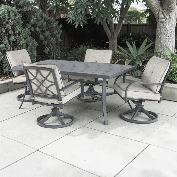 5 Piece Outdoor Dining Set with Swivel Chairs and Rectangular Table