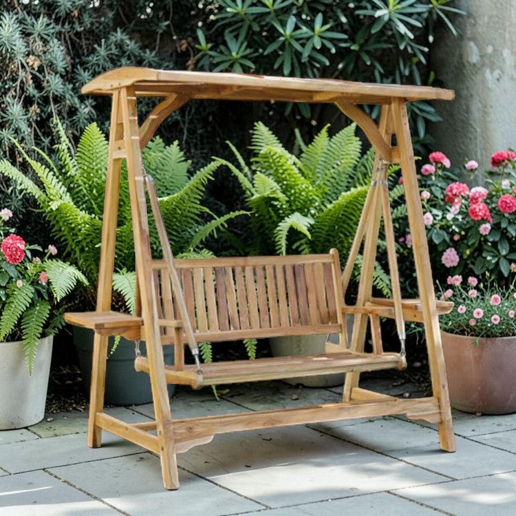 Teak Wood Outdoor Swing with Canopy Frame