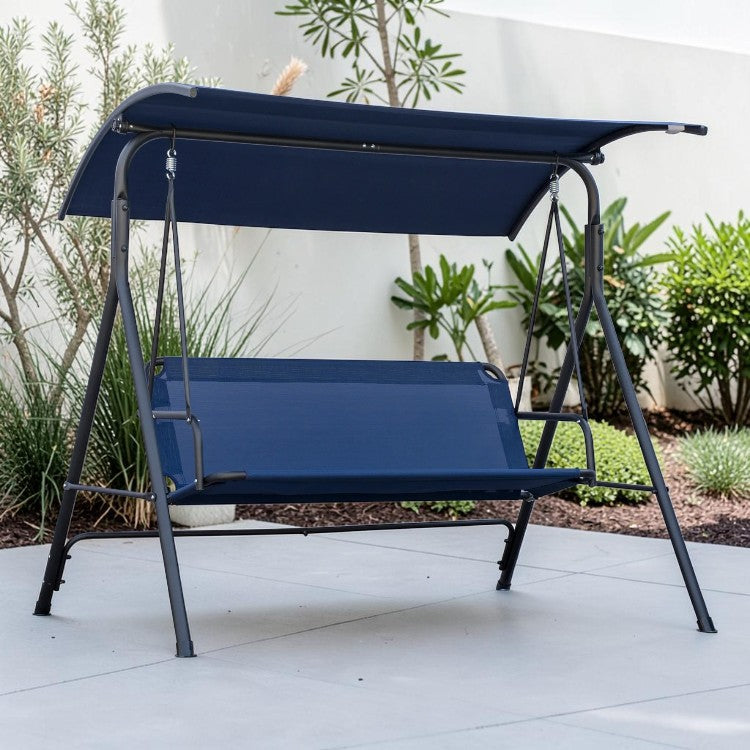 3 Seat Porch Swing with Adjustable Canopy and Steel Frame