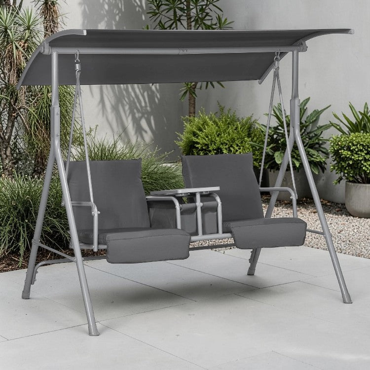 2 Person Outdoor Porch Swing with Canopy and Cup Holders