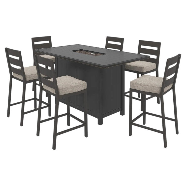 7 Piece Outdoor Dining Set with Bar Table and Cushioned Stools