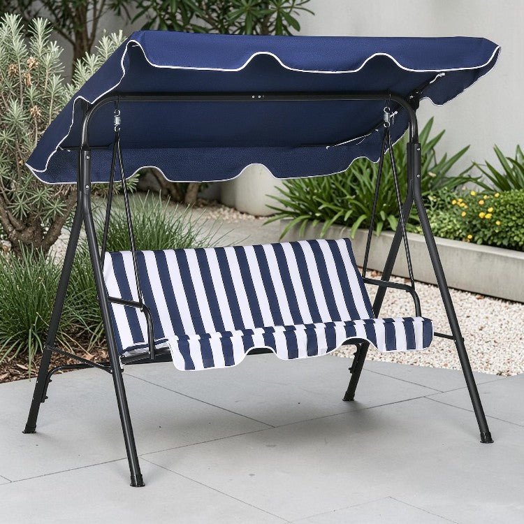 3 Seat Outdoor Patio Swing with Adjustable Canopy and Cushioned Seat