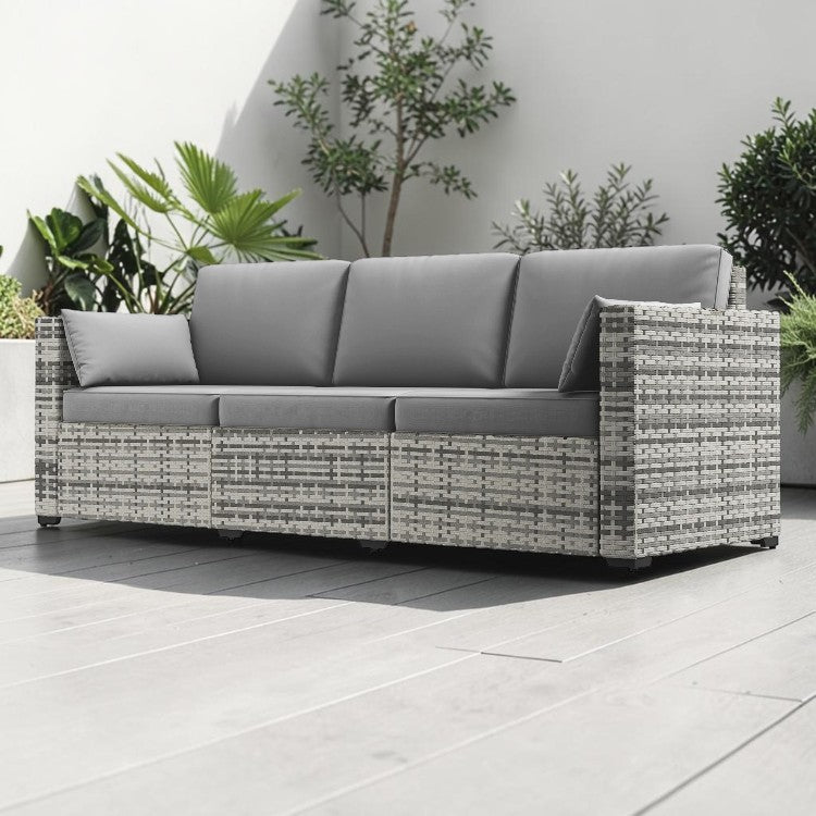 3 Seat Outdoor Wicker Sofa with Deep Cushions and Removable Covers