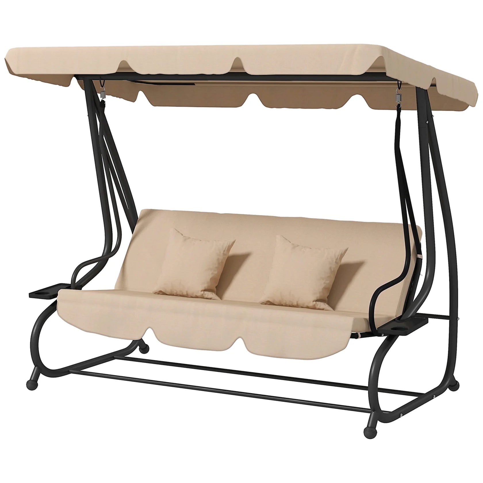 3 Seat Outdoor Swing Bench with Adjustable Canopy and Cushions