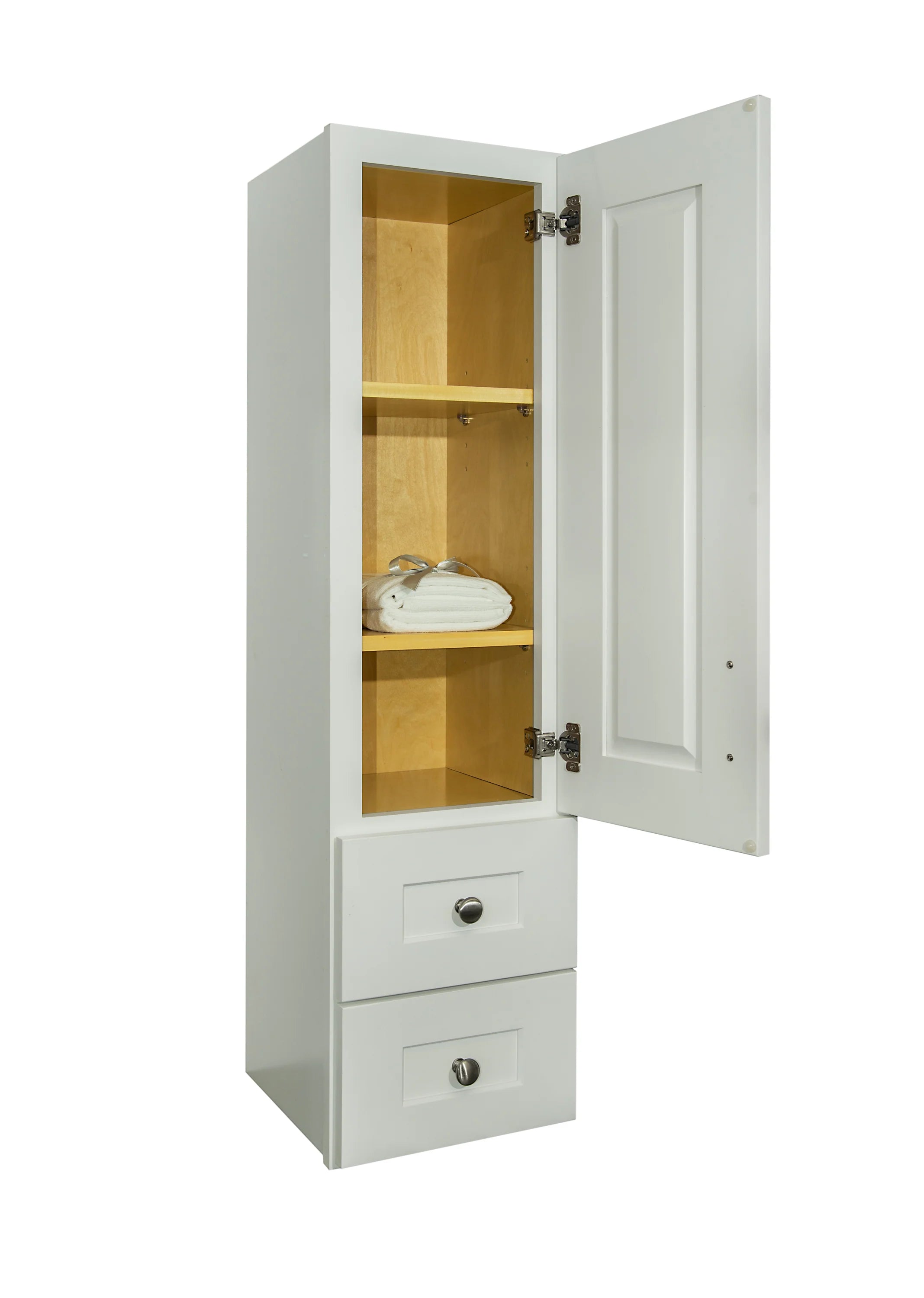 12 Inch White Linen Storage Cabinet with Door and Drawers
