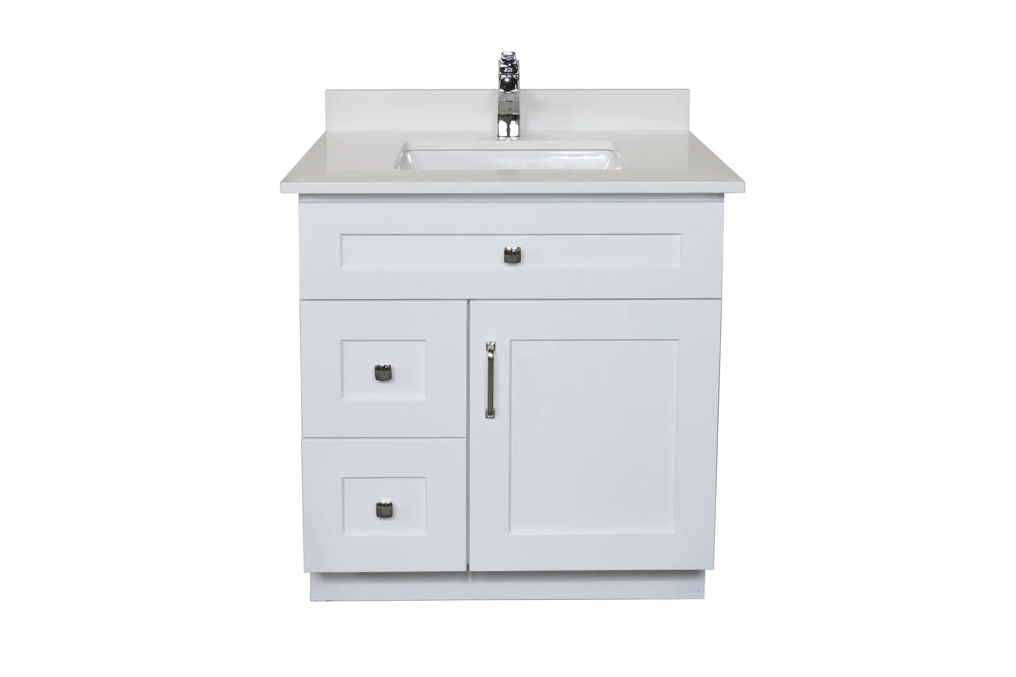 30 Inch White Bathroom Vanity with Quartz Countertop and Storage Drawers