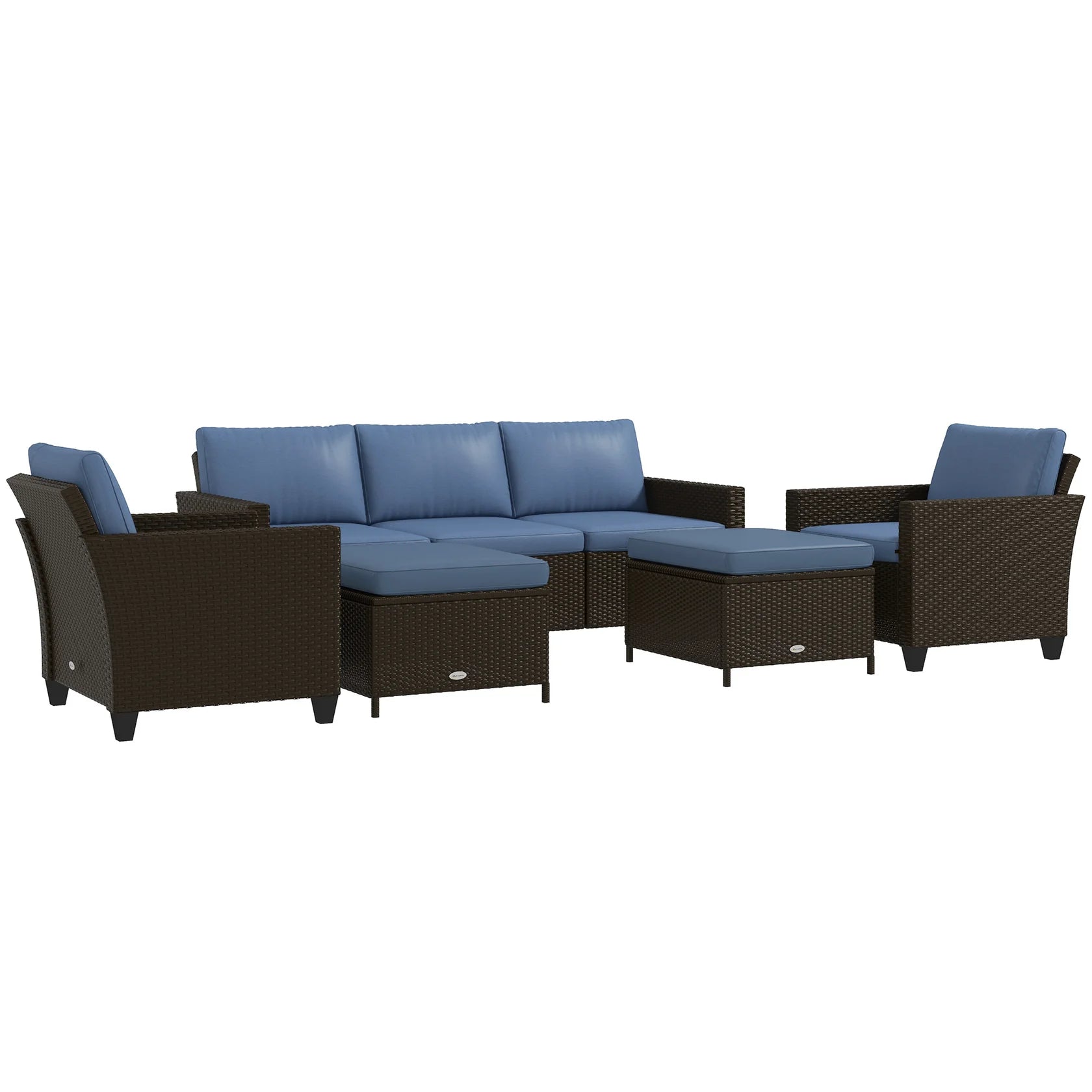 7 Piece Outdoor Patio Sectional Sofa Set with Wicker Seating and Cushions