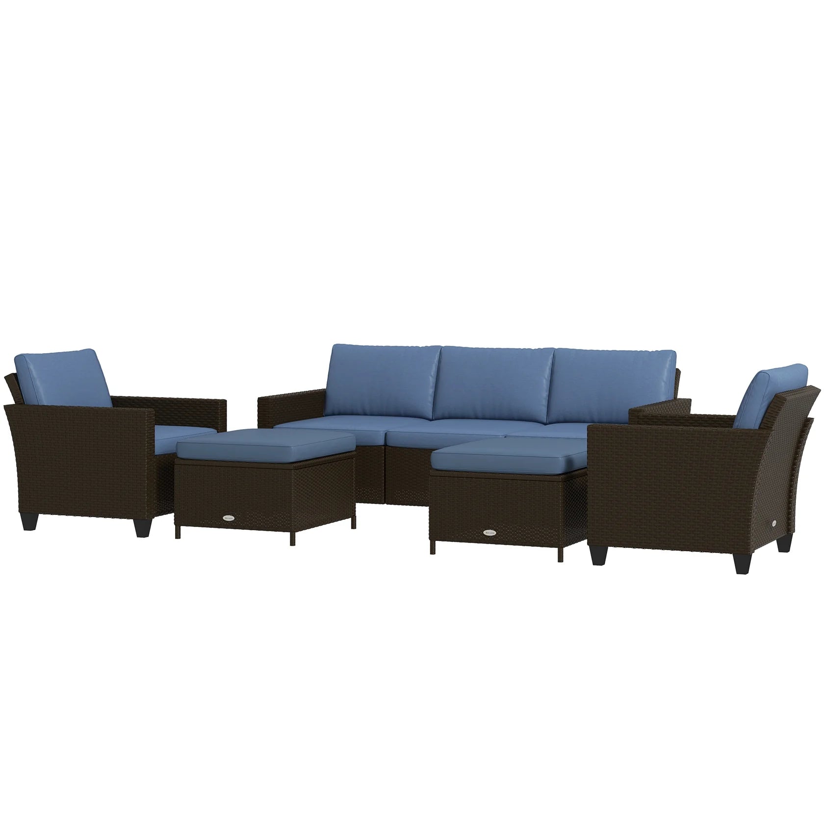 7 Piece Outdoor Patio Sectional Sofa Set with Wicker Seating and Cushions