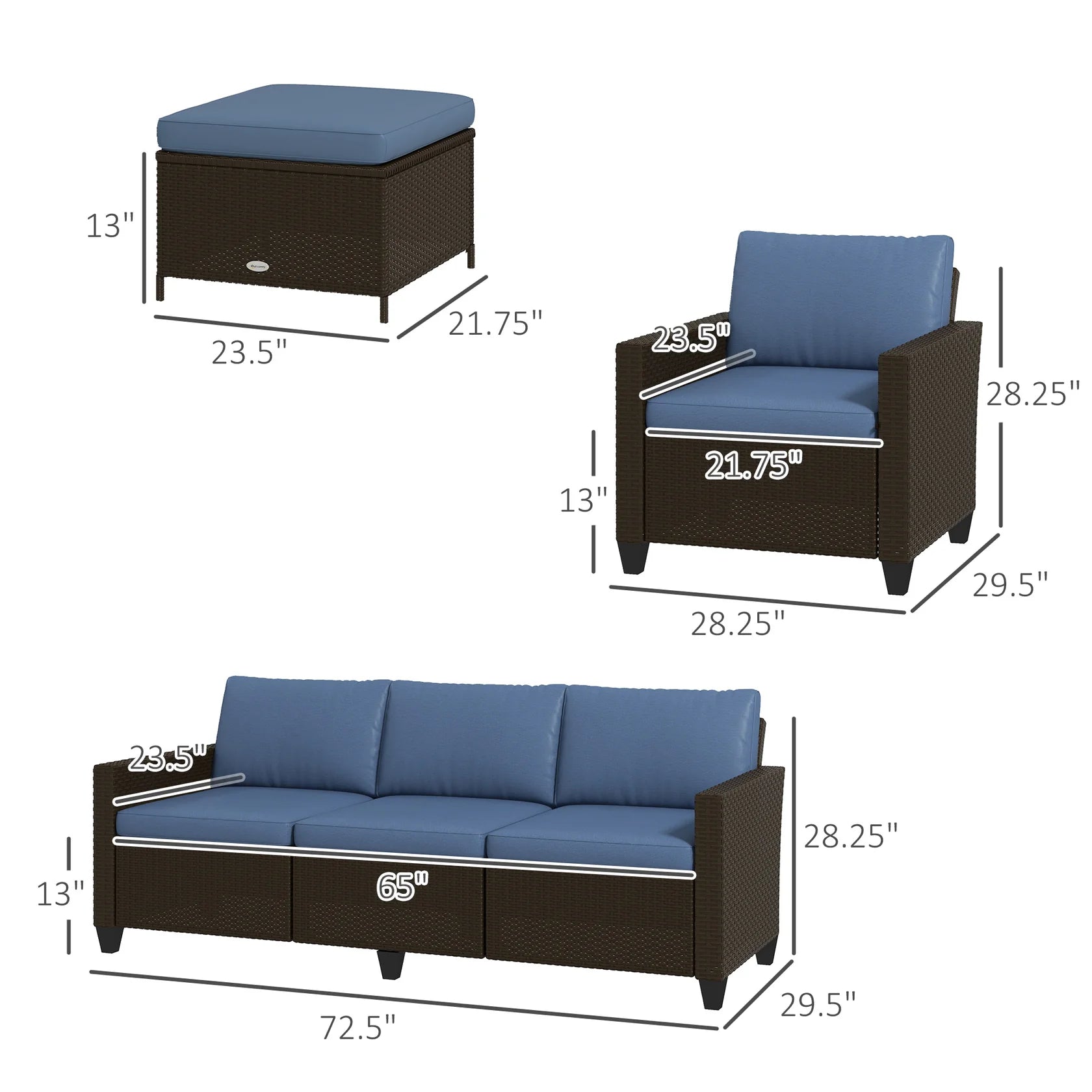 7 Piece Outdoor Patio Sectional Sofa Set with Wicker Seating and Cushions
