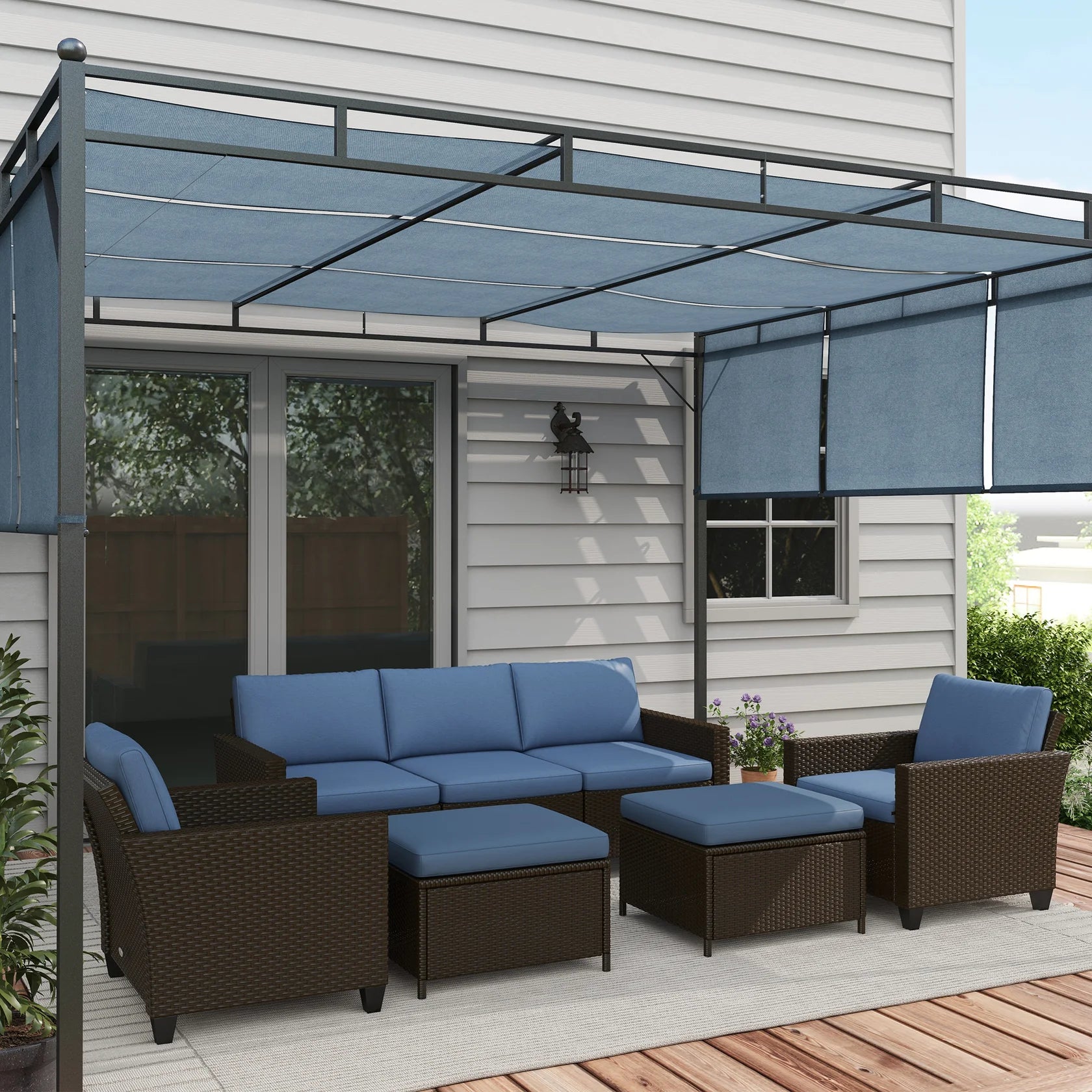 7 Piece Outdoor Patio Sectional Sofa Set with Wicker Seating and Cushions