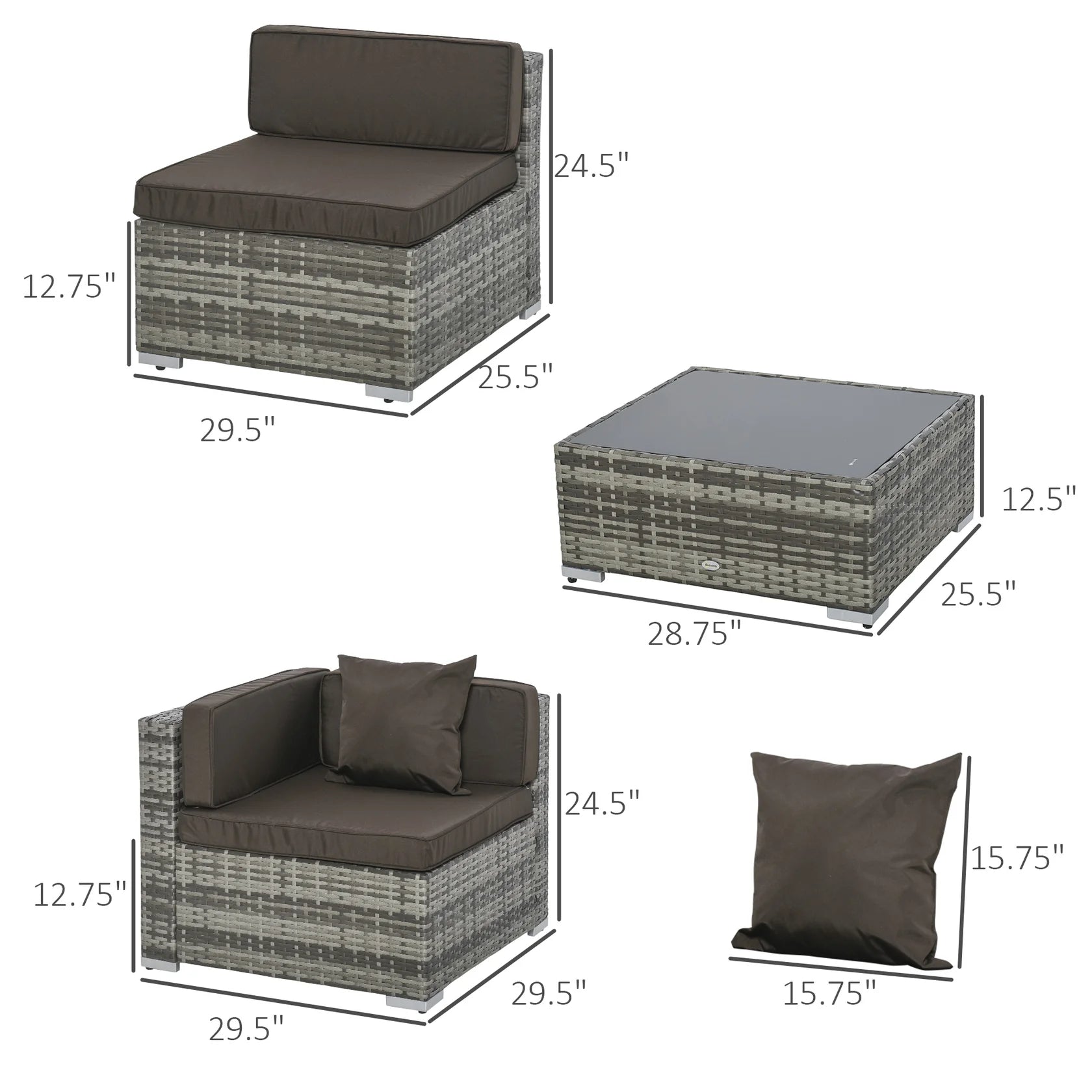 7 Piece Outdoor Sectional Sofa Set with Cushions and Glass Coffee Table