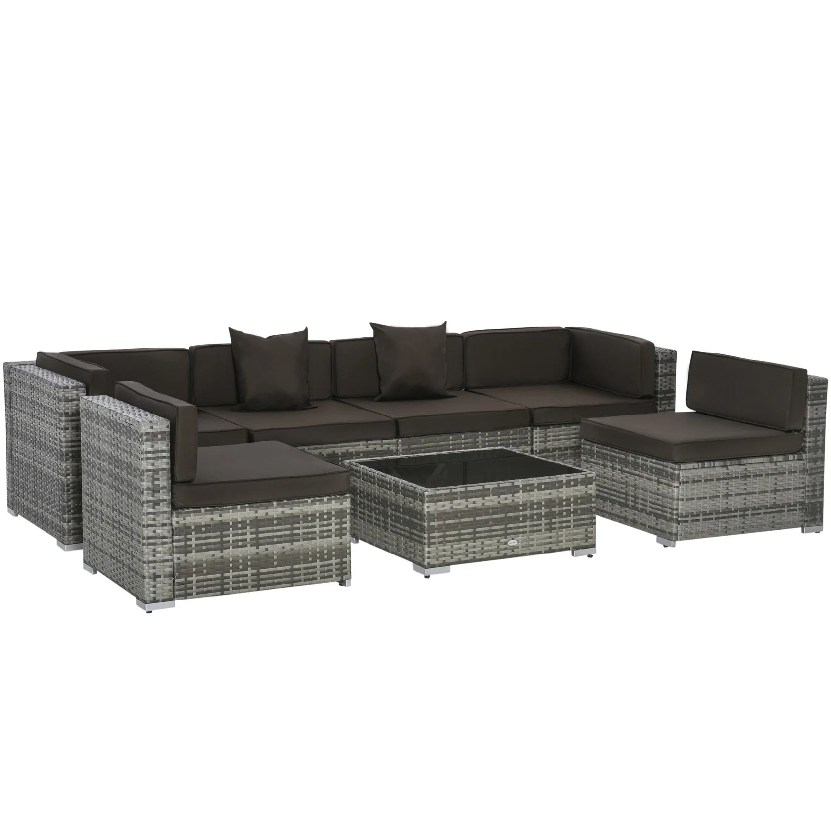 7 Piece Outdoor Sectional Sofa Set with Cushions and Glass Coffee Table