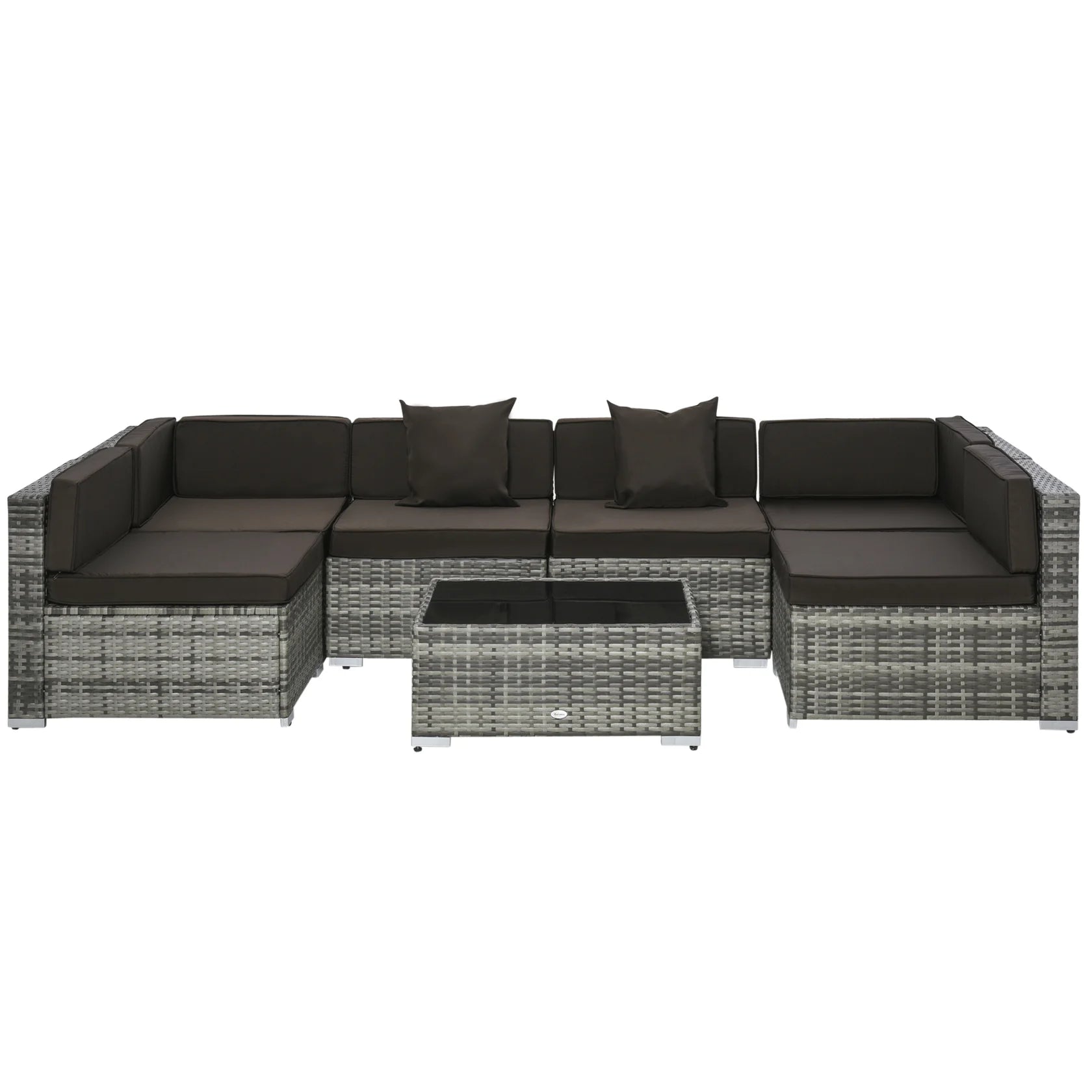 7 Piece Outdoor Sectional Sofa Set with Cushions and Glass Coffee Table