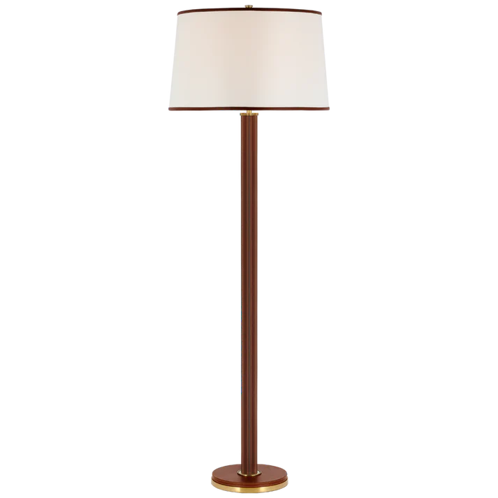 Brass Floor Lamp with Leather-Wrapped Base and Fabric Shade