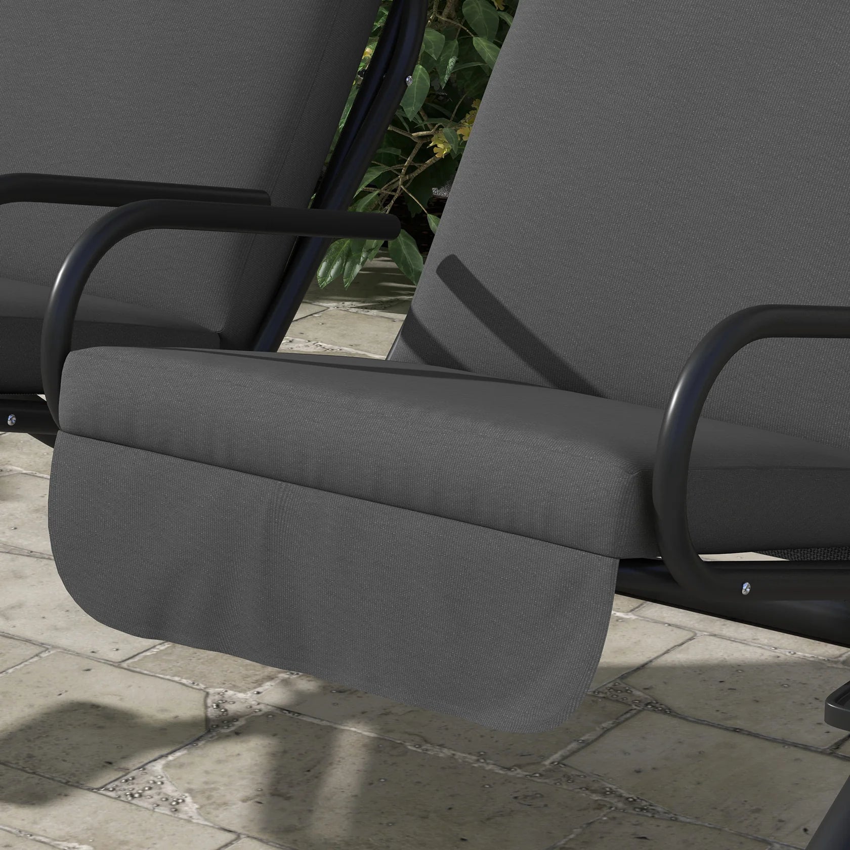 2 Seat Outdoor Swing Chair with Dual Canopies and Cushioned Seats