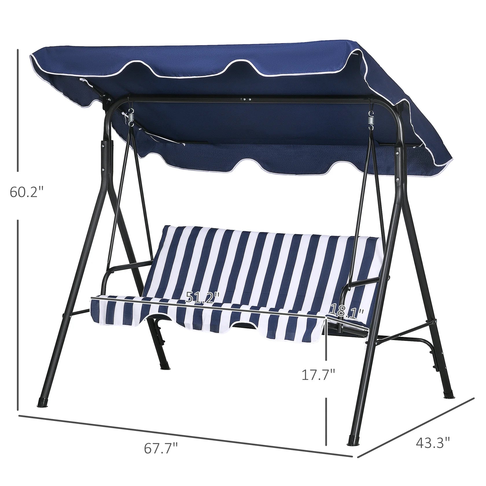 3 Seat Outdoor Patio Swing with Adjustable Canopy and Cushioned Seat