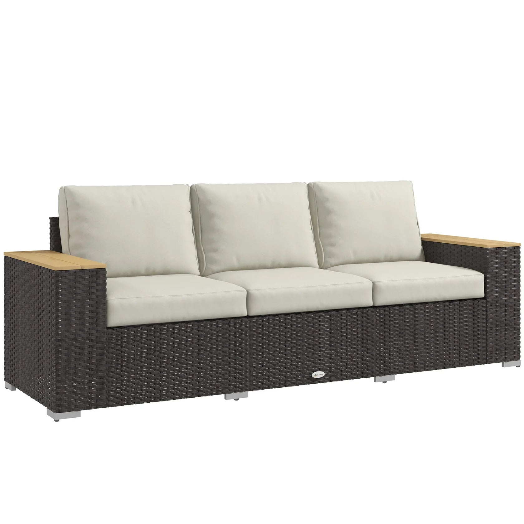 3 Seat Outdoor Wicker Sofa with Cushions and Wide Armrests