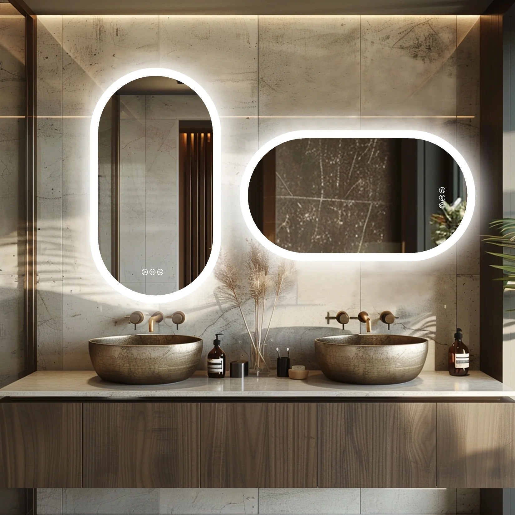 Oval LED Bathroom Mirror with Anti-Fog and Adjustable Lighting