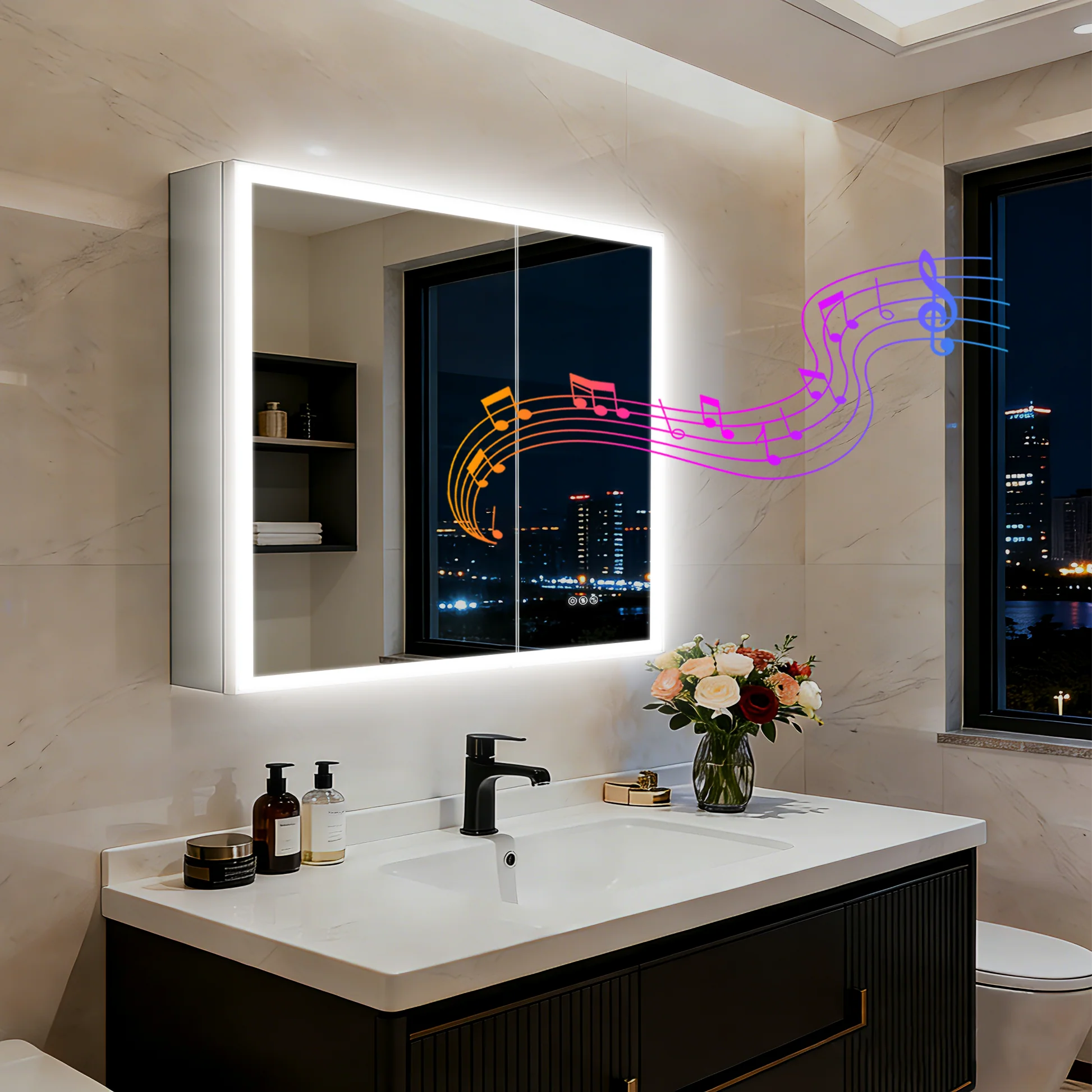 LED Bathroom Medicine Cabinet Mirror with Bluetooth, Anti-Fog and Interior Storage