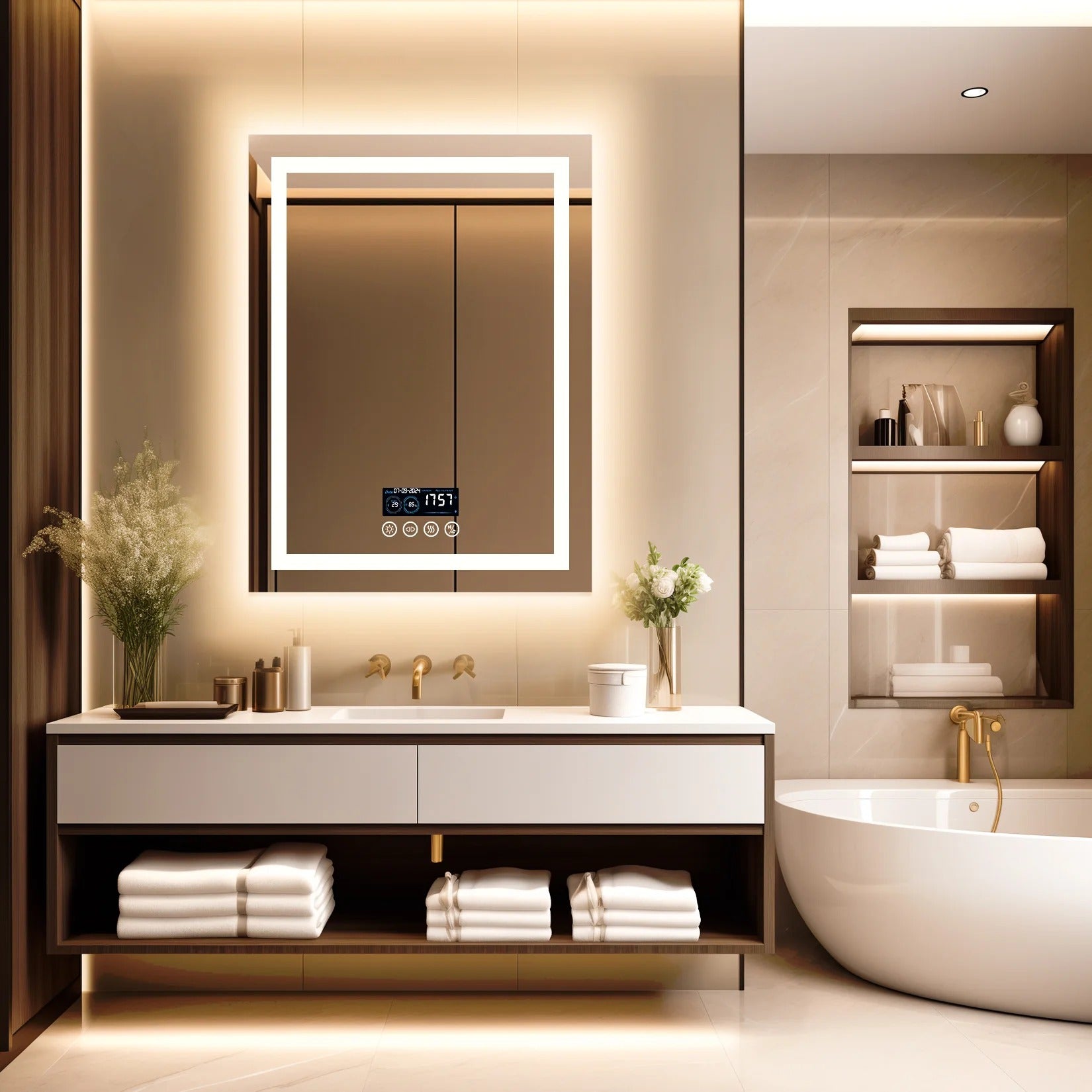 LED Bathroom Mirror with Bluetooth Speaker, Anti-Fog and Light Settings