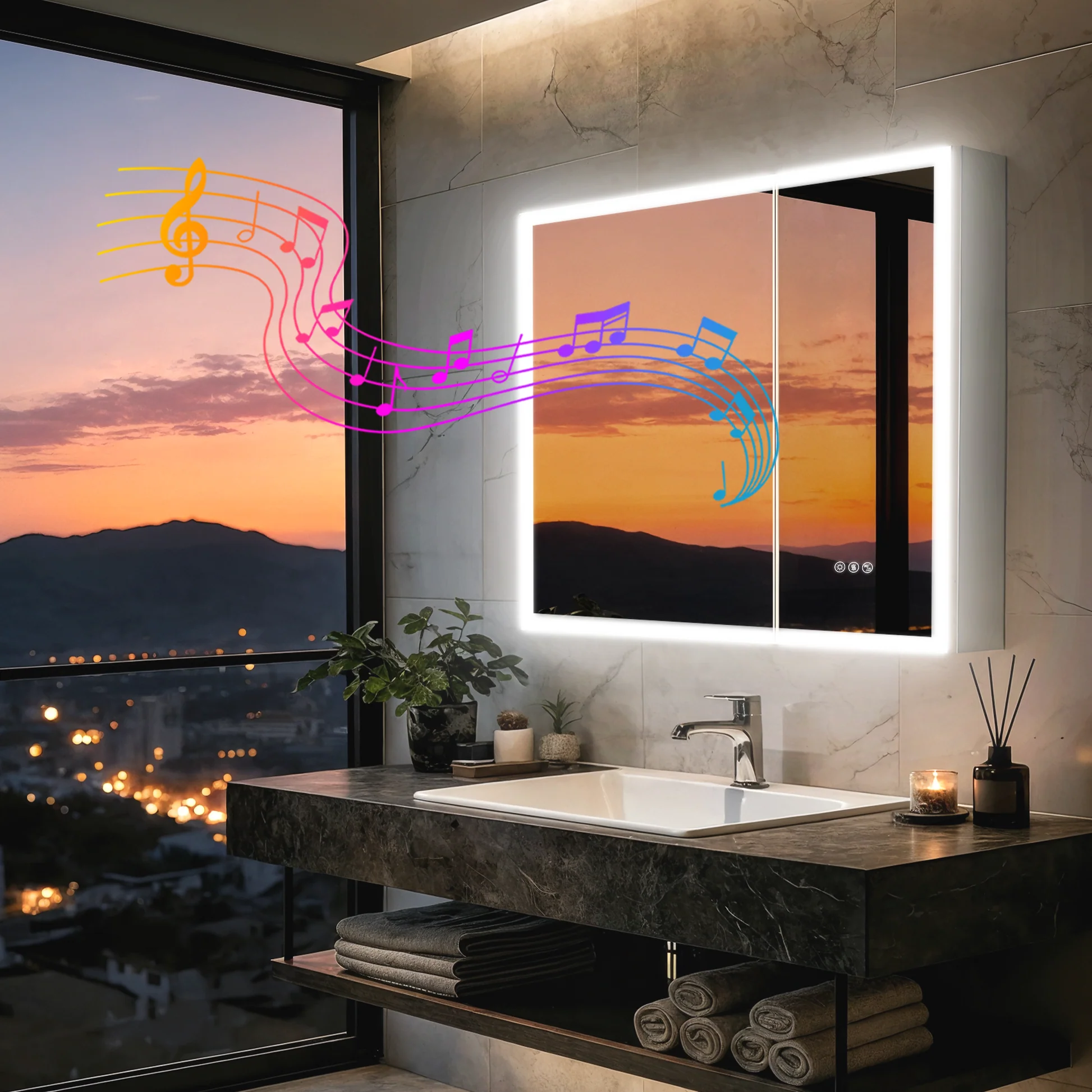 LED Bathroom Medicine Cabinet Mirror with Bluetooth, Anti-Fog and Interior Storage