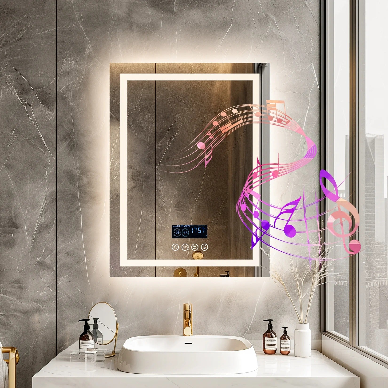 LED Bathroom Mirror with Bluetooth Speaker, Anti-Fog and Light Settings
