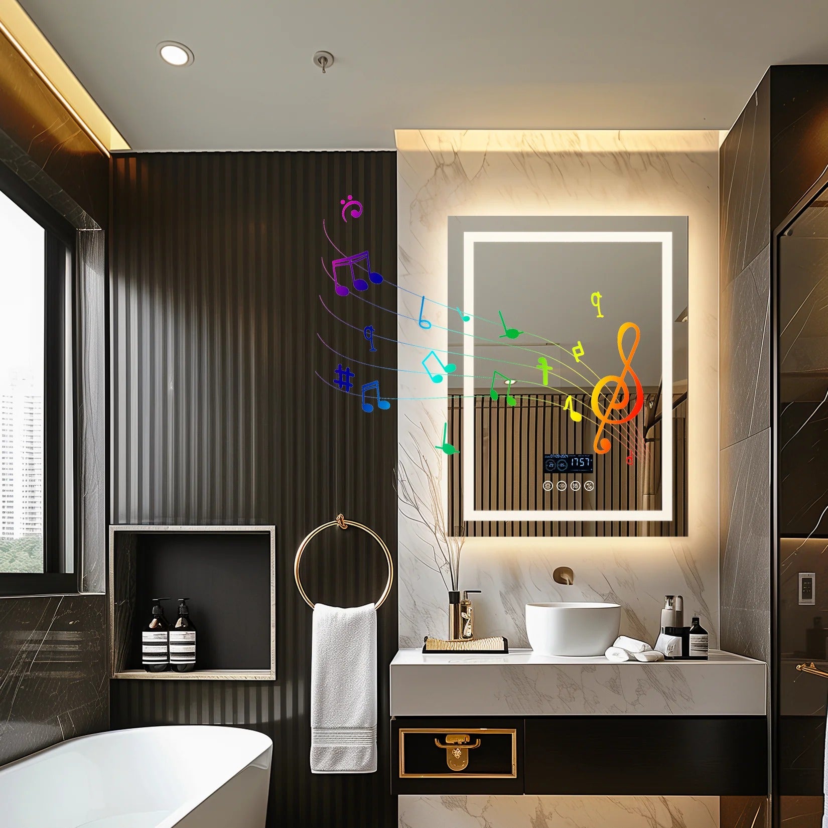 LED Bathroom Mirror with Bluetooth Speaker, Anti-Fog and Light Settings