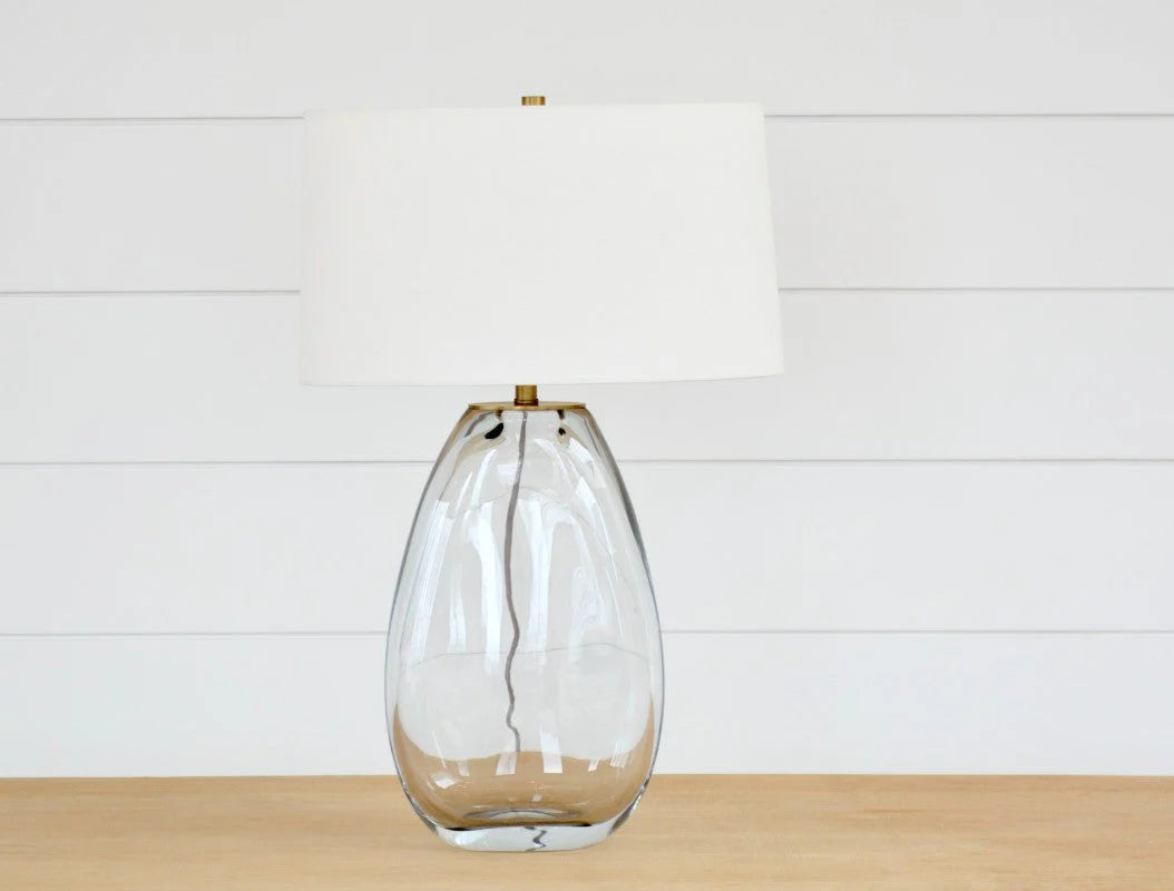 Clear Glass Oval Table Lamp with Fabric Shade