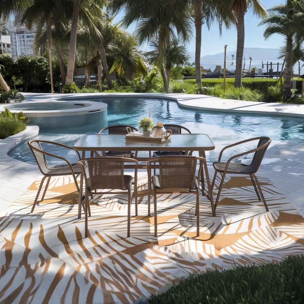 7 Piece Outdoor Dining Set with Woven Chairs and Glass Top Table