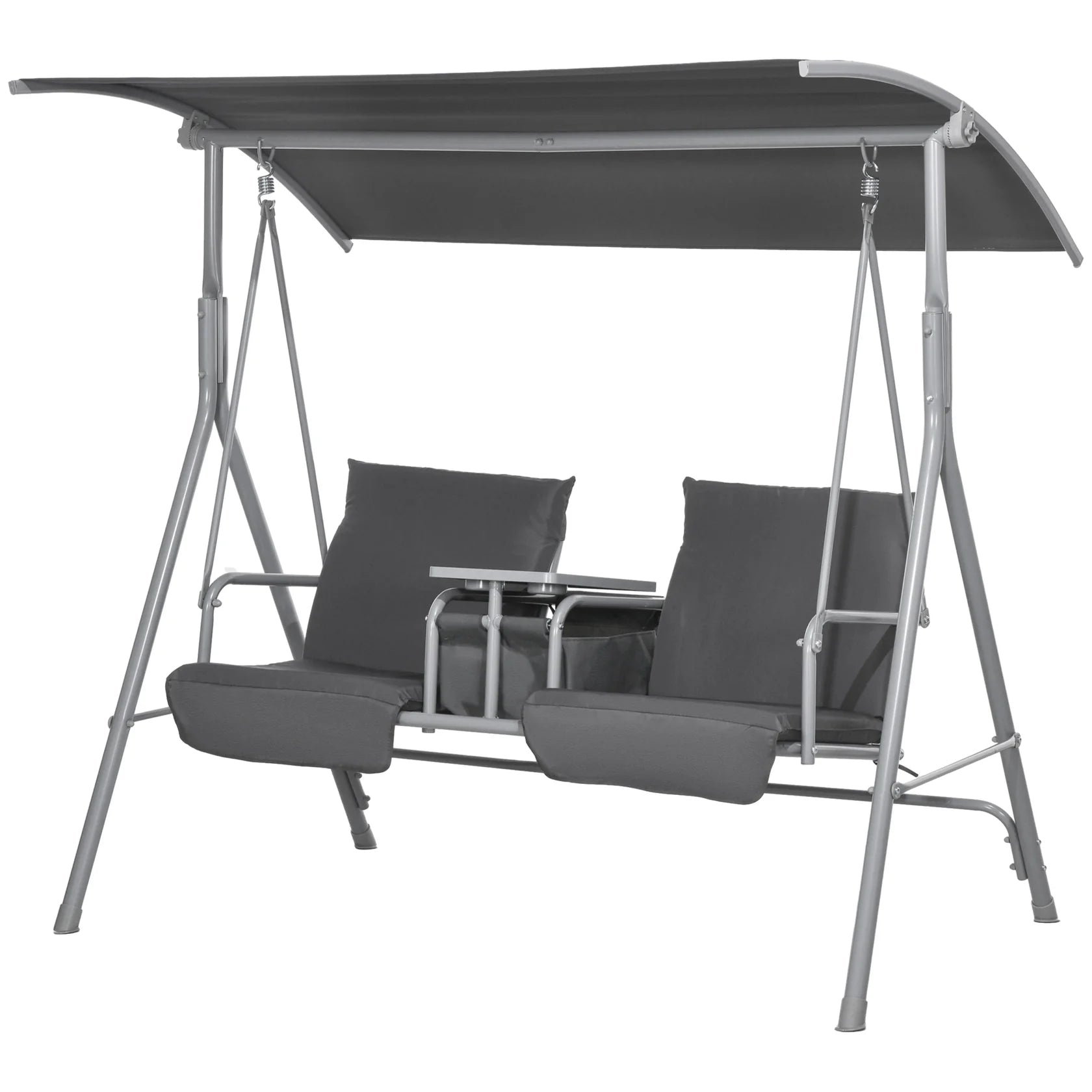 2 Person Outdoor Porch Swing with Canopy and Cup Holders