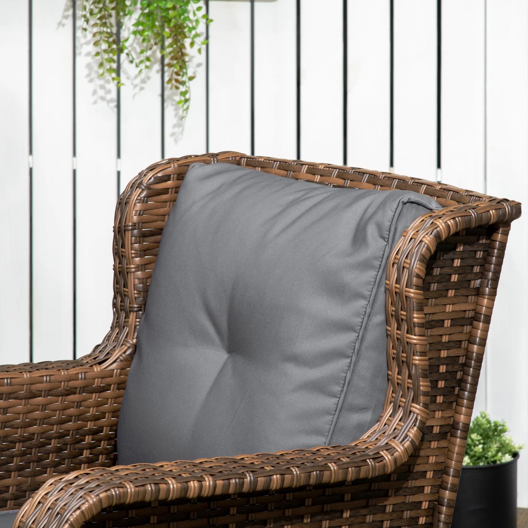 4 Piece PE Rattan Patio Furniture Set with Swivel Rockers & Glass Table