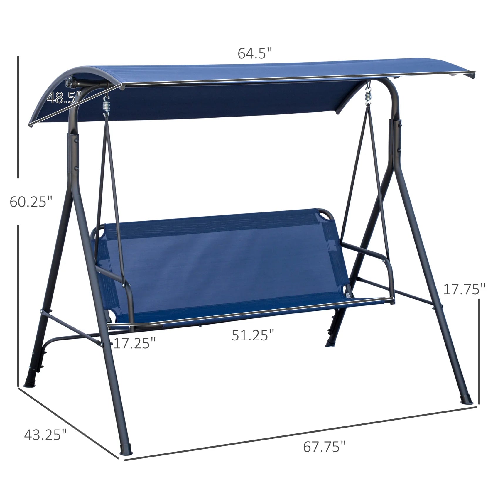 3 Seat Porch Swing with Adjustable Canopy and Steel Frame