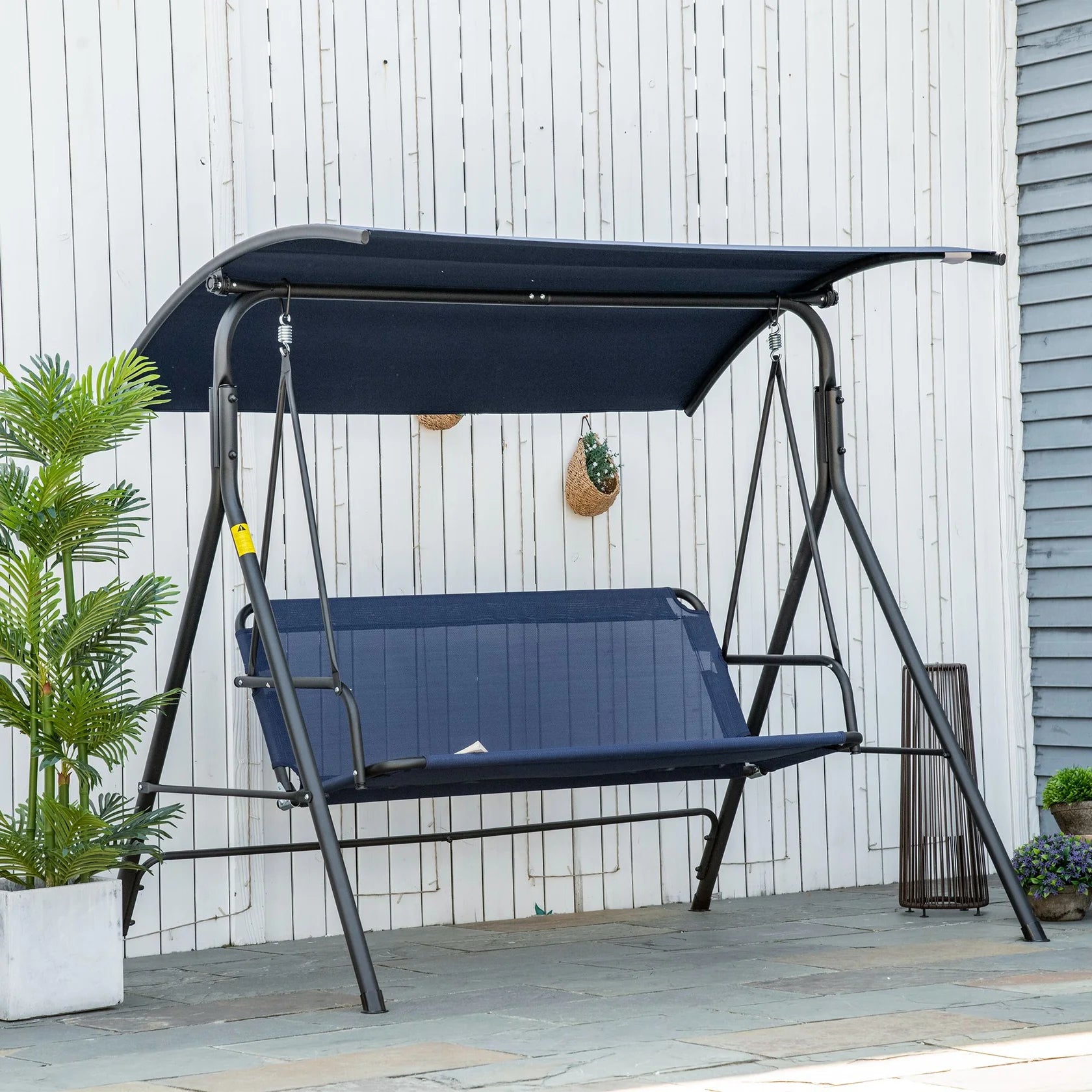 3 Seat Porch Swing with Adjustable Canopy and Steel Frame