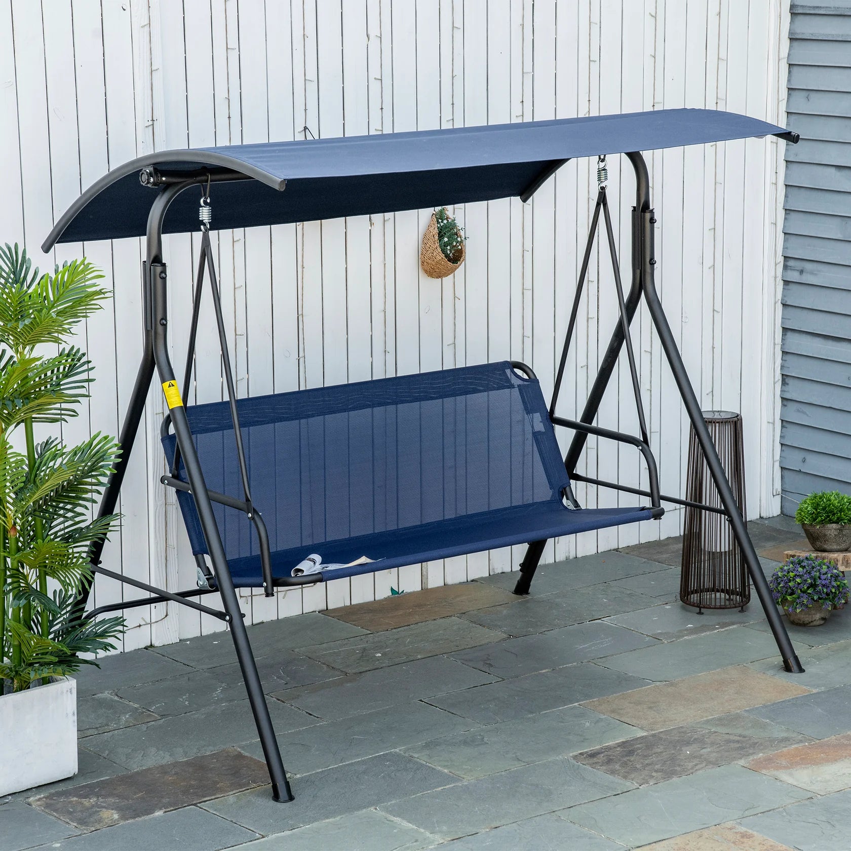 3 Seat Porch Swing with Adjustable Canopy and Steel Frame