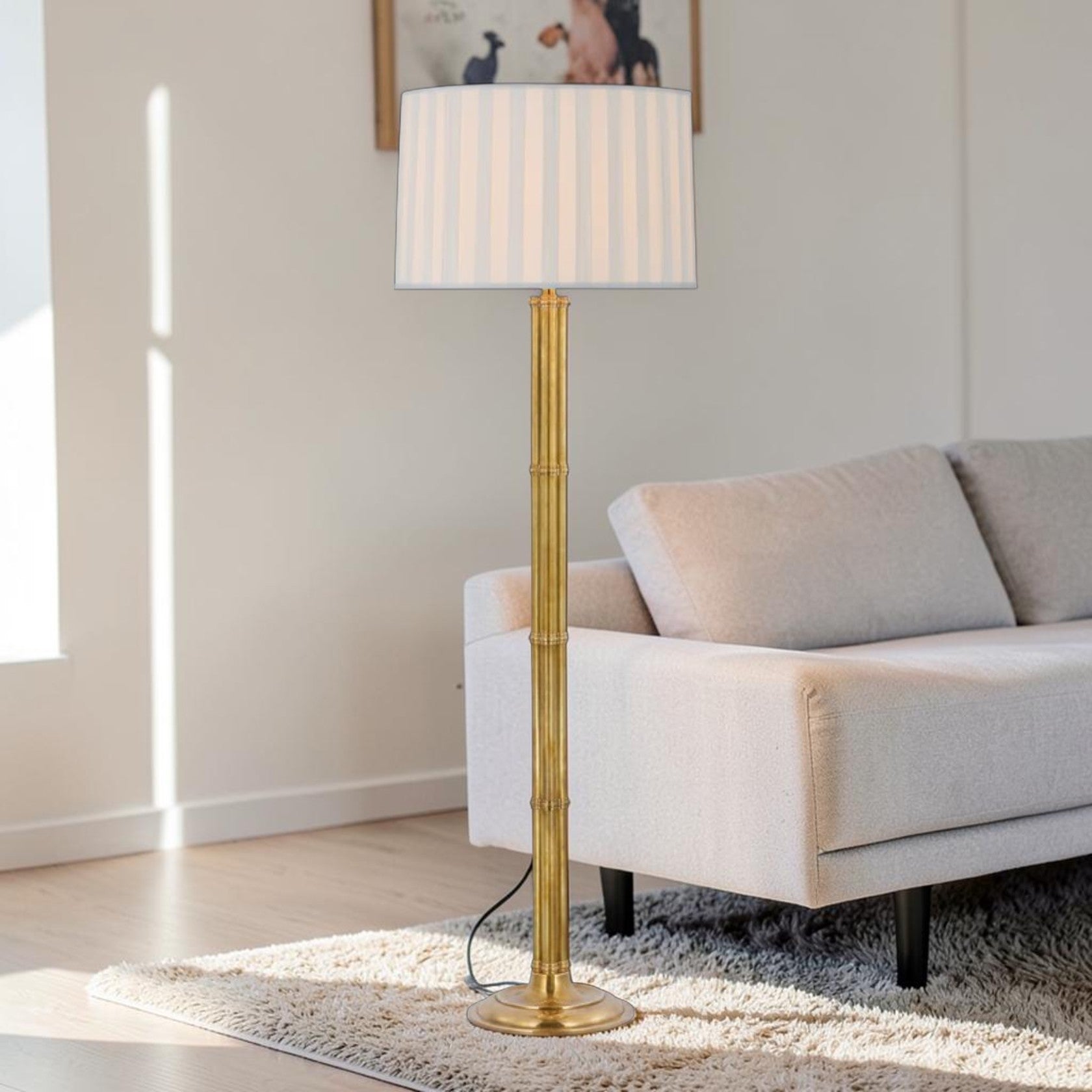 Brass Floor Lamp with Pleated Shade and Dimmer Switch