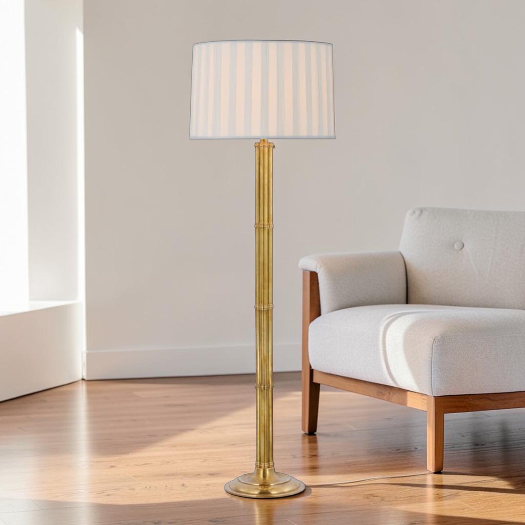 Brass Floor Lamp with Pleated Shade and Dimmer Switch
